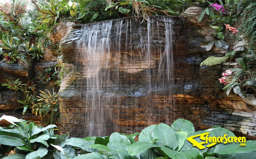 tropical garden waterfall patio gazebo screen