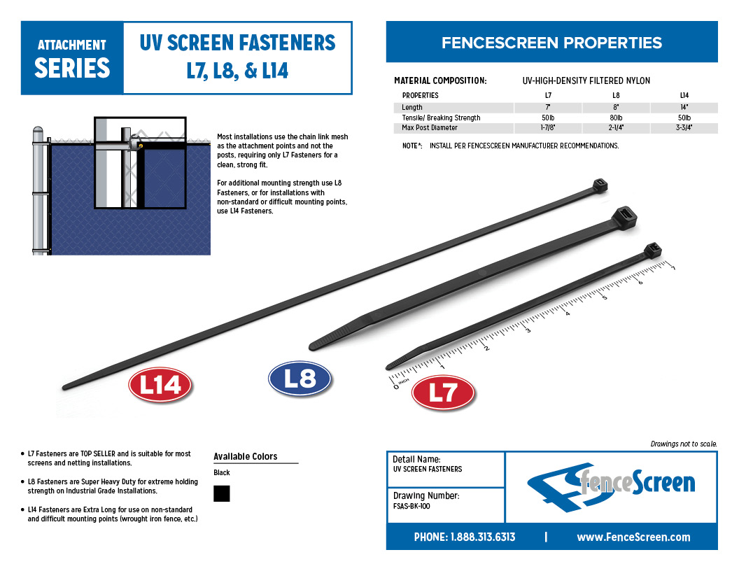 7in, Black FenceScreen Pack of 100 855679007634 Outdoor UV Zip Tie Fasteners 