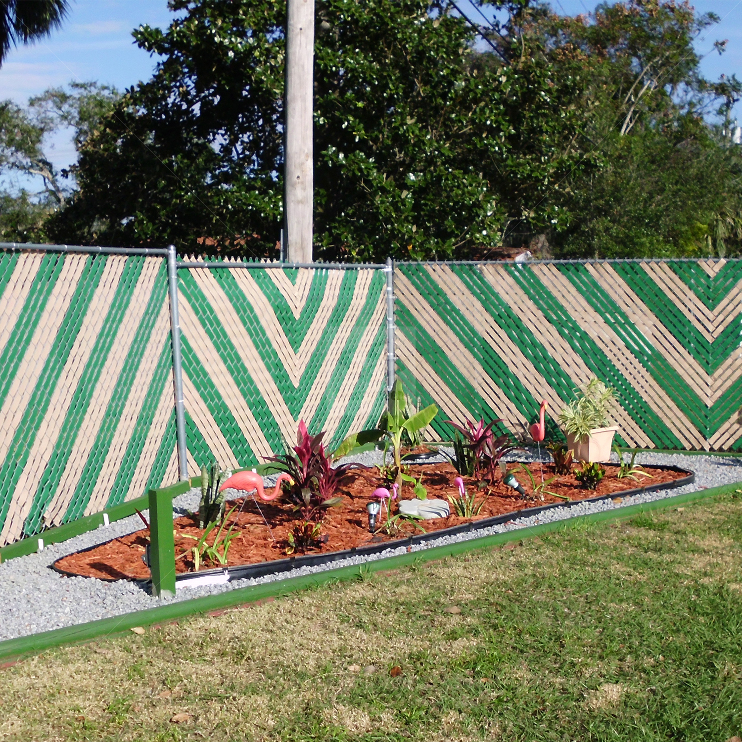 Fenpro Privacy Fence Tape installed on a chain-link fence