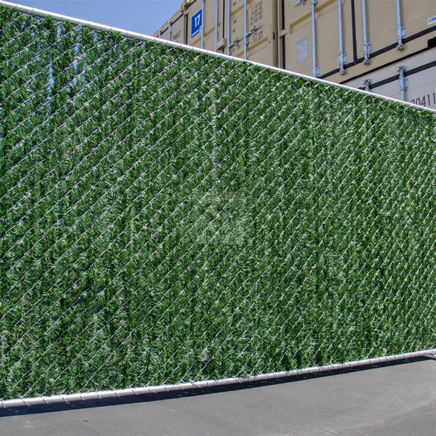 Full view of 6000 Series Hedge Slats installed on chain-link fence