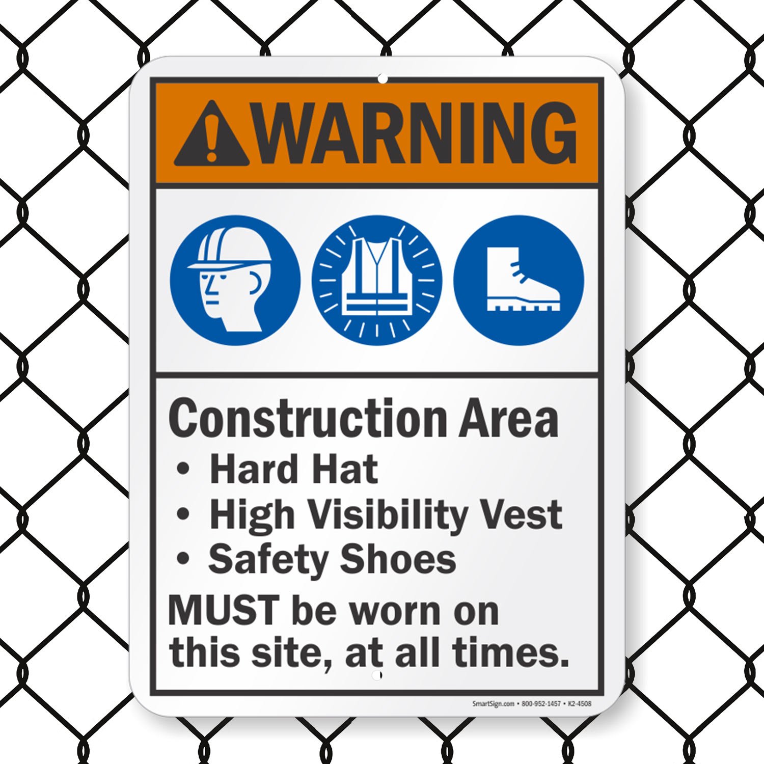 Construction Area Warning Sign, Safety Attire Required Safety Signs