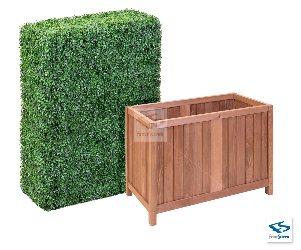 Freestanding Faux Boxwood Hedge & 24" Wood Hampton Classic Planter Box