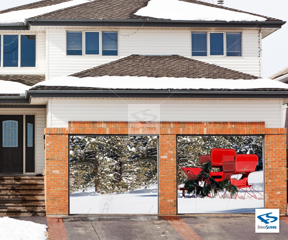 Winter Red Sleigh Patio Backdrop Holiday Patio Screen 80 Fence Screen