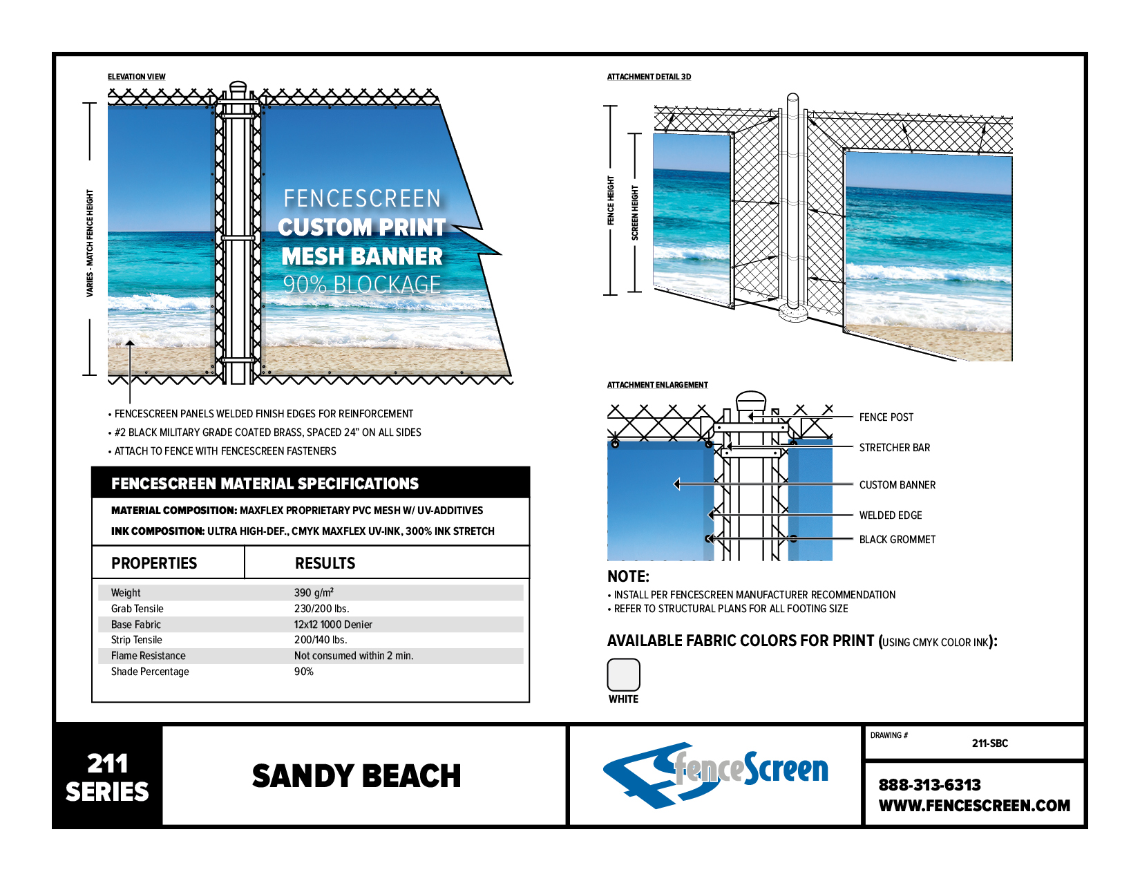 211 Series Sandy Beach Designer Screens Material Specifications