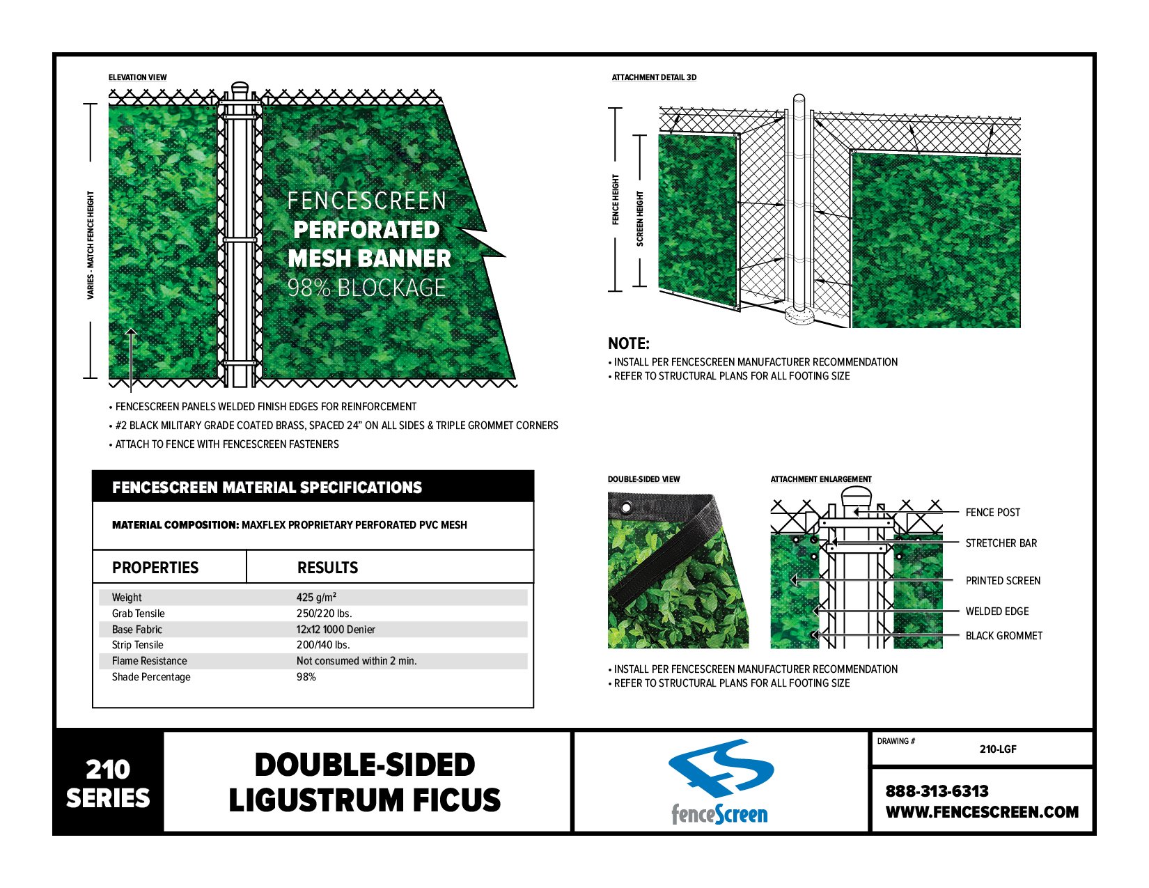 210 Series Double-Sided Ligustrum Ficus Designer Screens Material Specifications