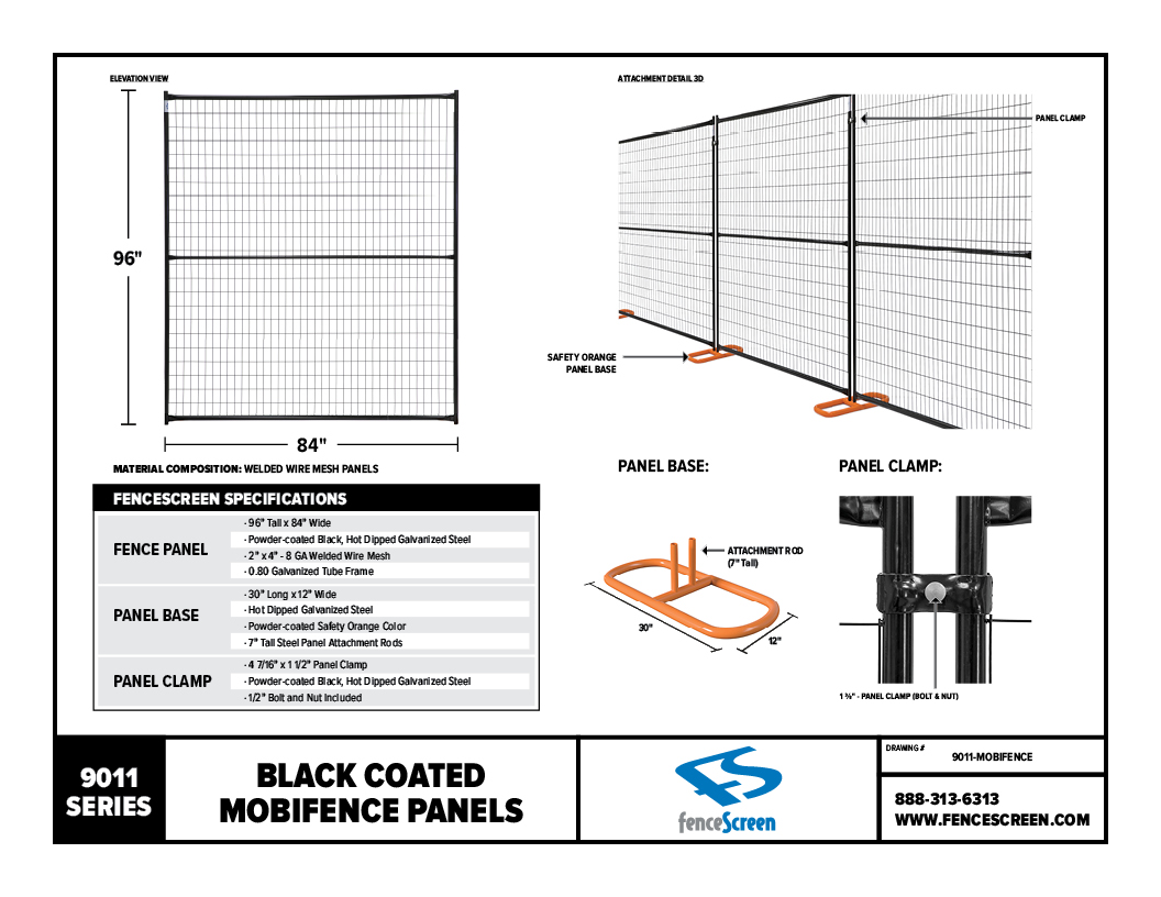9011 Series 50x8 Black MobiFence Temporary Fencing Material Specifications