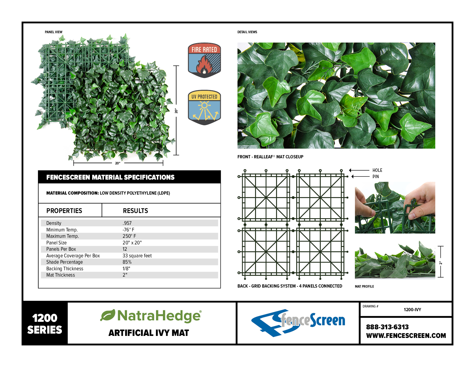 Artificial Ivy Green Leaf Mat Wall Panels by NatraHedge