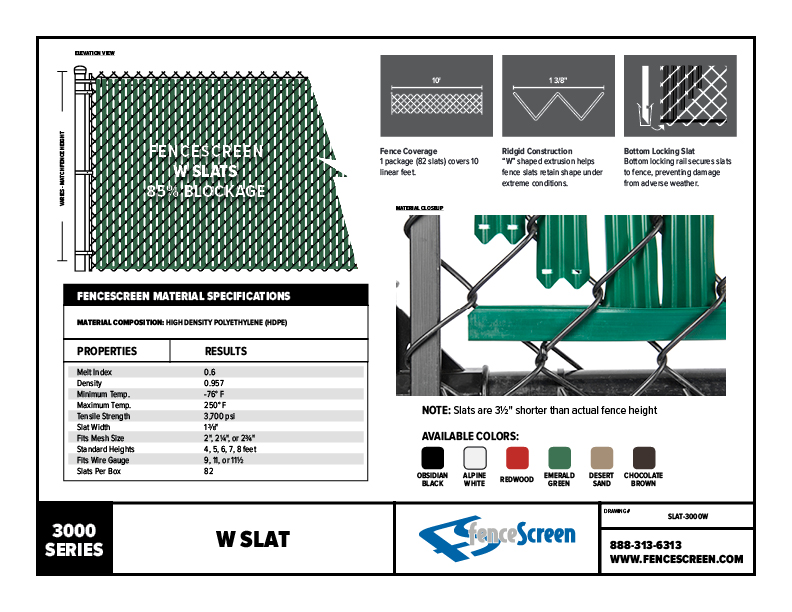 3000 Series Fence Slats Material Specifications