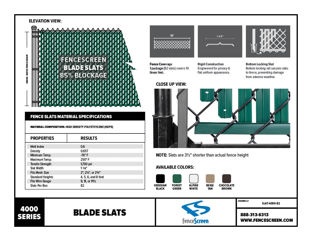 4000 Series Fence Slats Material Specifications
