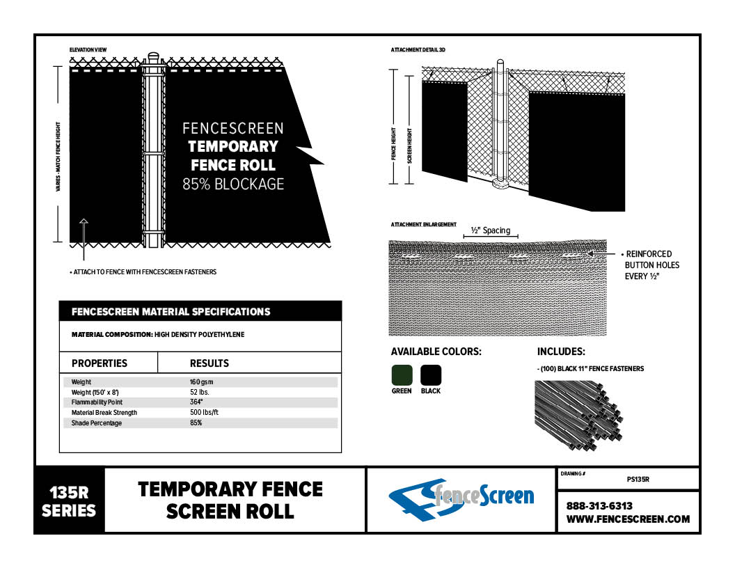 135R Series Privacy Screen Raw Roll Material Specifications
