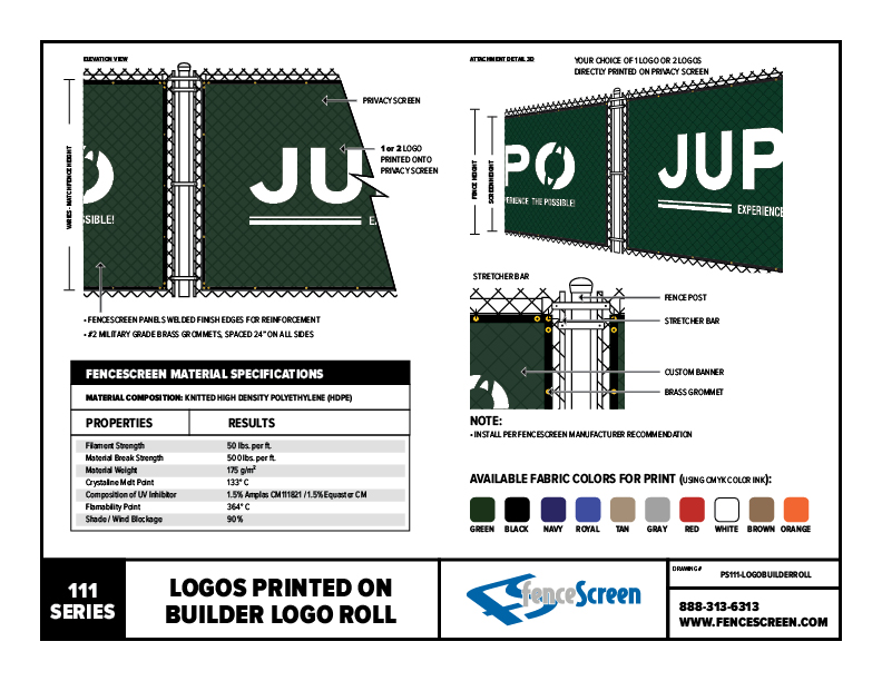 111 Print-On Logos on Privacy Screen Mesh Material Specifications