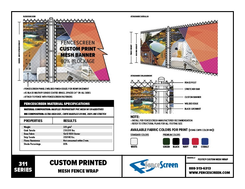 311 Series Custom Printed PVC Mesh Material Specifications