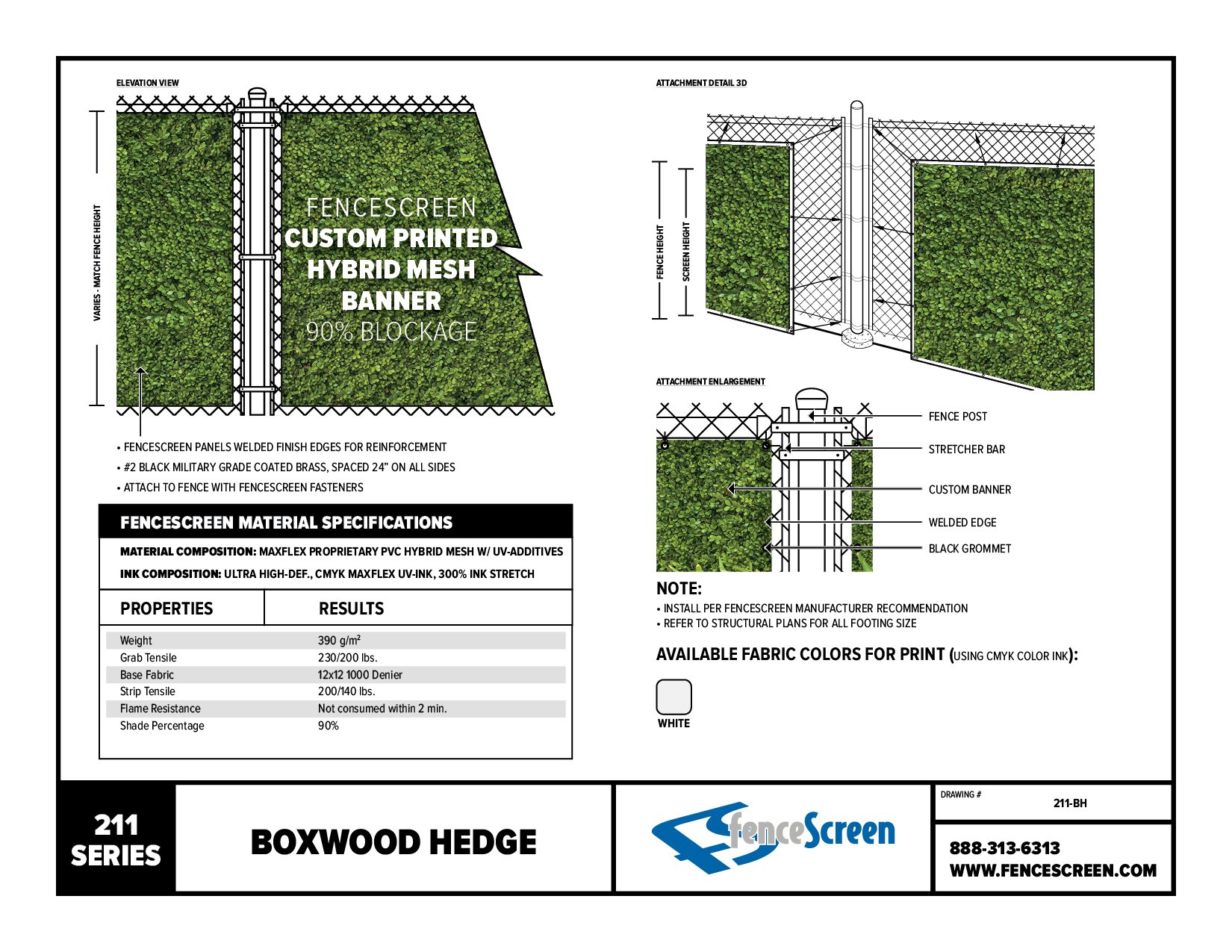 211 Series Boxwood Hedge Designer Screens Material Specifications