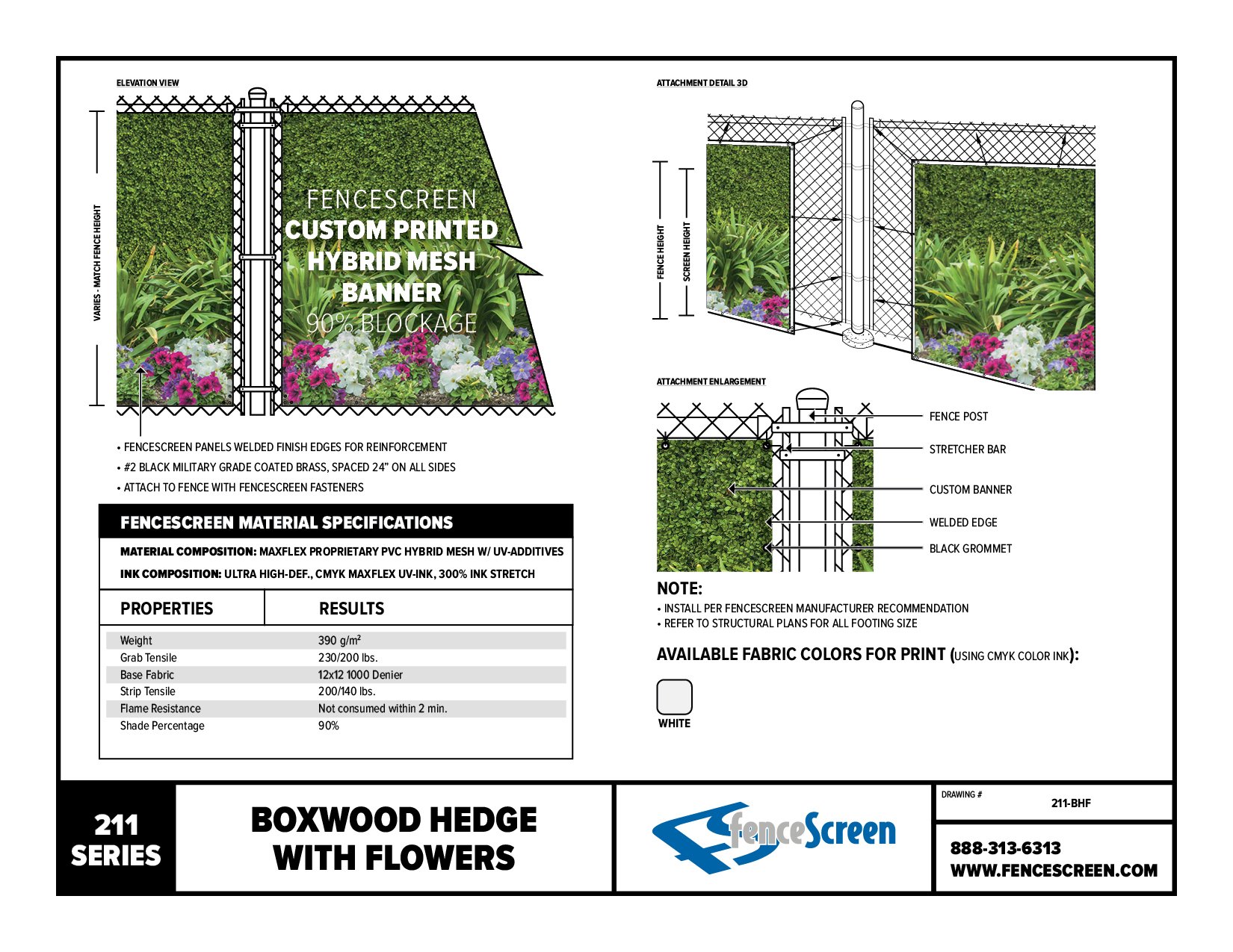 211 Series Boxwood Hedge with Flowers Designer Screens Material Specifications