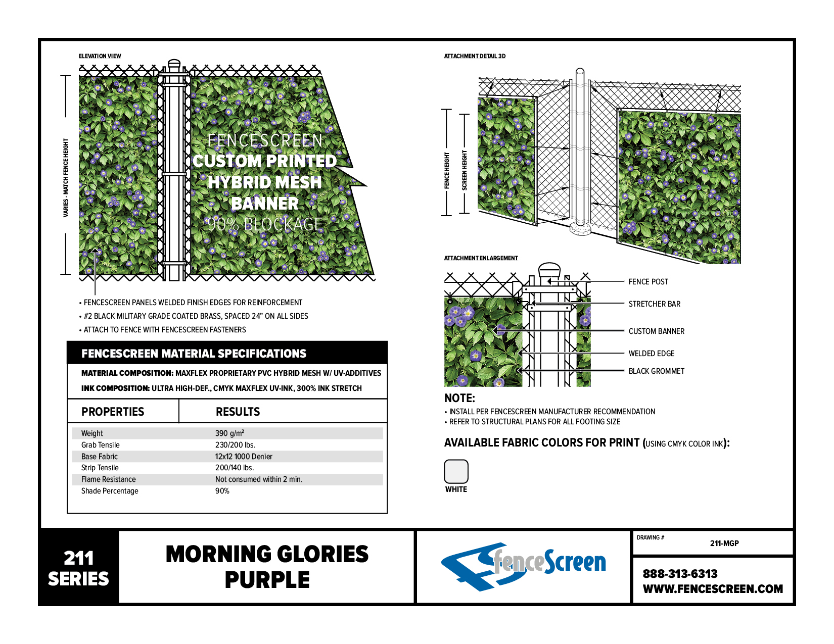 211 Series Morning Glory Purple Designer Screens Material Specifications