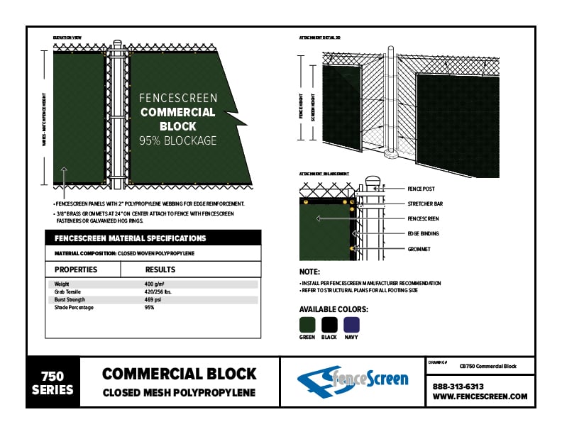 750 Series Commercial Block Screen Material Specifications