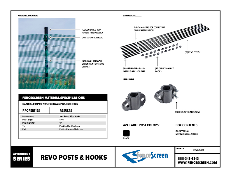 REVO Series Post & Hook Material Spec Material Specifications