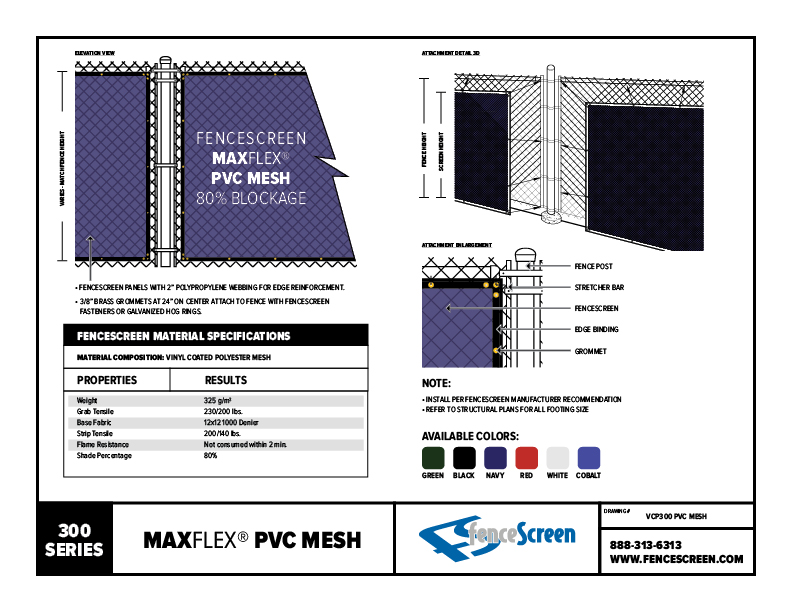 300 Series PVC Mesh Material Specifications